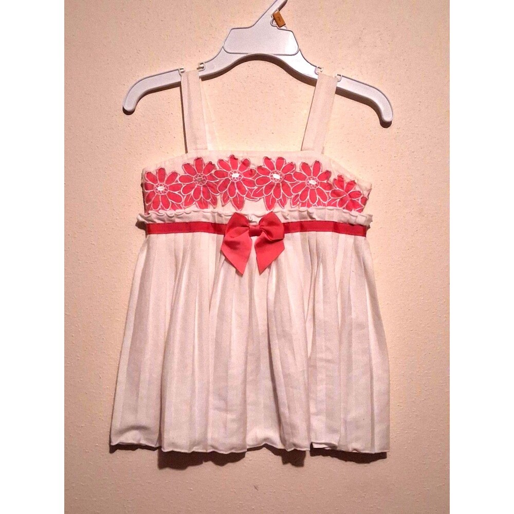 Baby / Toddler Girls White Sundress with Pink Embroidered Daisy Details & Bow